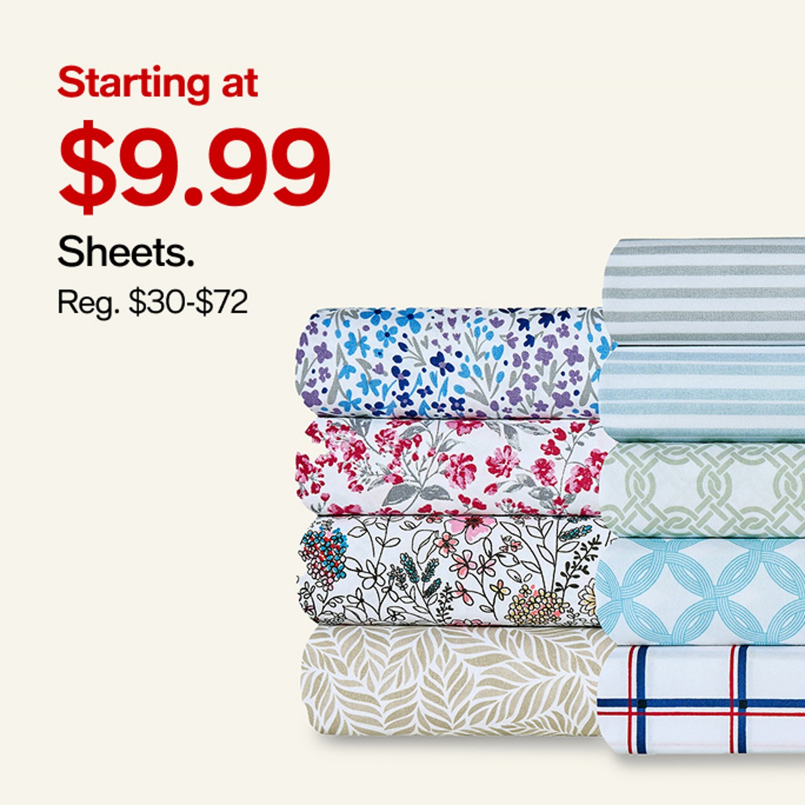 Starting at $9.99 Sheets.